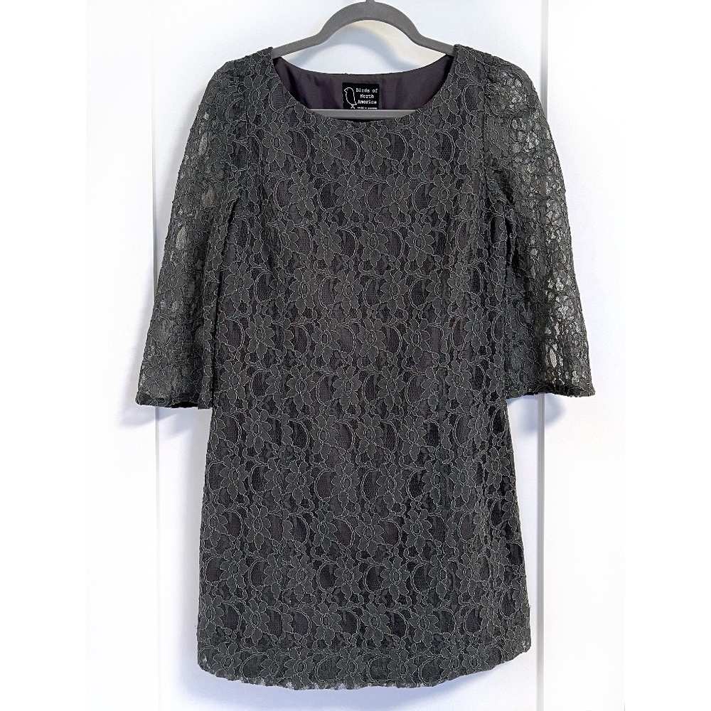Birds of North America Lace Overlay Dress in Grey